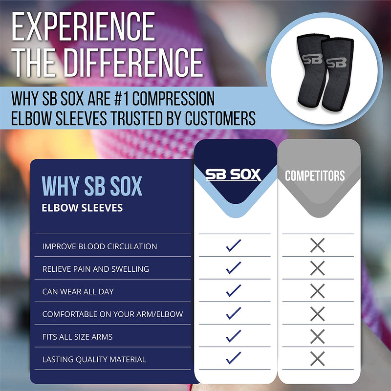 [Australia] - SB SOX Compression Elbow Brace (Pair) – Great Support That Stays in Place – for Tennis Elbow, Tendonitis, Arthritis, Golfers Elbow – Perfect for Weightlifting, Sports, Any Use Solid - Black Large 