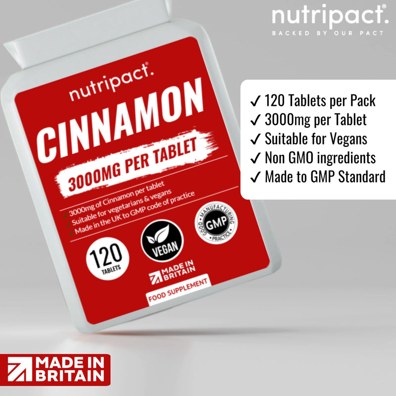 [Australia] - Cinnamon 3000mg Tablets - 120 Pack - for Blood Sugar Control & Weight Control Support Metabolism - Suitable for Vegetarians & Vegans - Made in The UK 