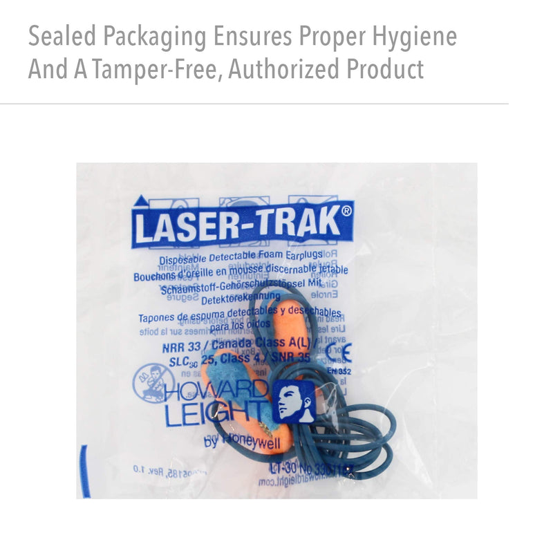 [Australia] - Howard Leight by Honeywell LT-30 100-Pair 32NRR Laser Trak Corded Single-Use Earplugs - Orange/Blue 100 Pairs 