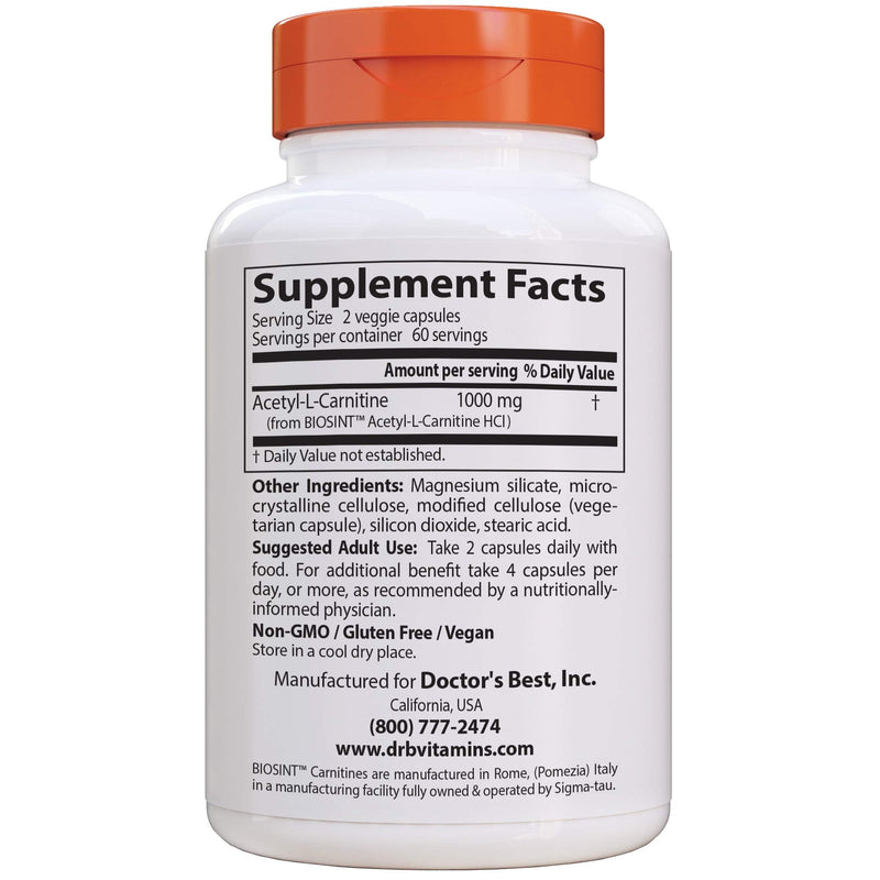[Australia] - Doctor's Best Acetyl L-Carnitine, Help Boost Energy Production, Support Memory/Focus, Mood, Non-GMO, Vegan, Gluten Free, 120 Count (Pack of 1) (DRB-00152) 120 Count (Pack of 1) 