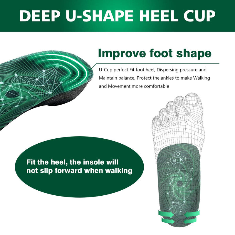 [Australia] - Plantar Fasciitis Orthotic Shoe Insoles, QBK High Arch Support Inserts for Dispersal Heel Pressure and Pain Relief，M Green M M:(Men6.5-8.5/Women7.5-9.5) 