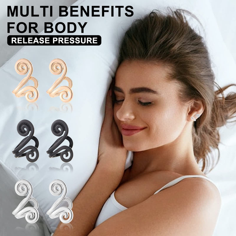 [Australia] - 3 Pairs Acupressure Earrings, Unisex Non-Pierced Acupressure Earrings, Fashionable Gifts for Women, Girl, Men Black, Gold, Silver 