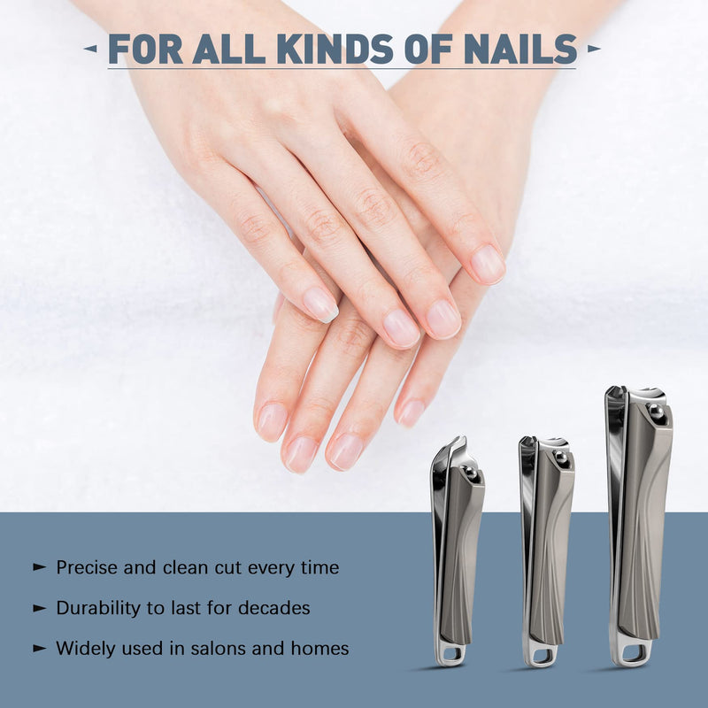 [Australia] - BEZOX Nail Clipper Set with Built in Nail File – 3 Piece Set of 2 Curved Blades and 1 Slant Cutting Edge Toe Nail Cutter Nails Trimmer for People Grey 