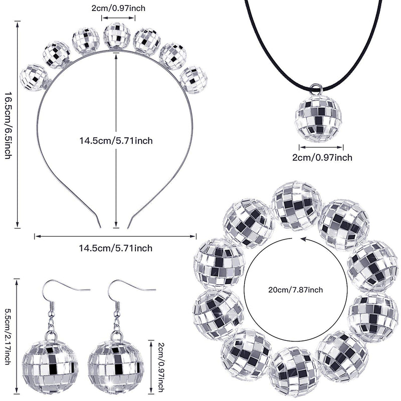 [Australia] - Hicarer 70s Disco Costume Disco Ball Earrings Disco Ball Necklace Disco Ball Bracelet Disco Ball Headband for Women 