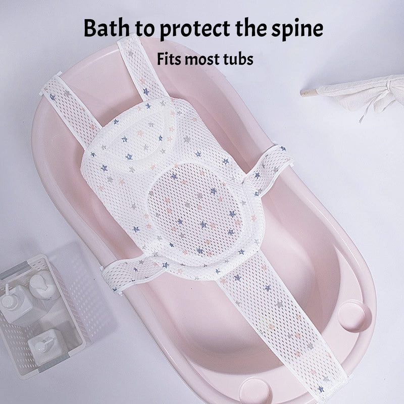 [Australia] - Baby Bathtub Mat Pad with Stars for Newborn Mesh Floating Bathing Tub Seat Baby Bath Pillow Infant Bathtub Support Cushion Net for Baby 0-18 M, 5 Belts, with Stars 5 Belts With Stars 