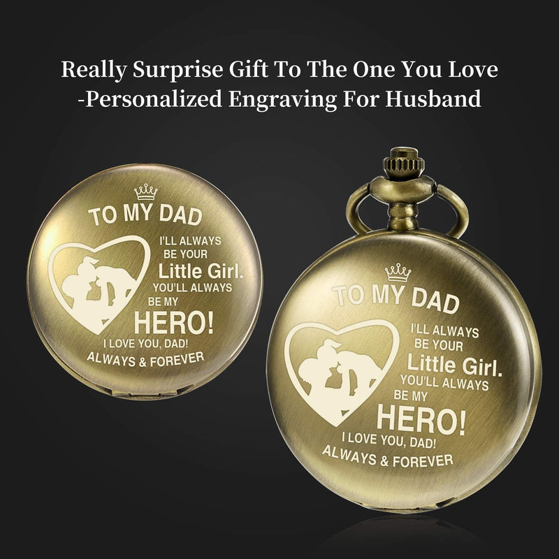 [Australia] - TREEWETO Mens Engraved Pocket Watch Gifts for Dad from Daughter - to My Dad Father Daddy Papa for Birthday Fathers Day Wedding Bronze 