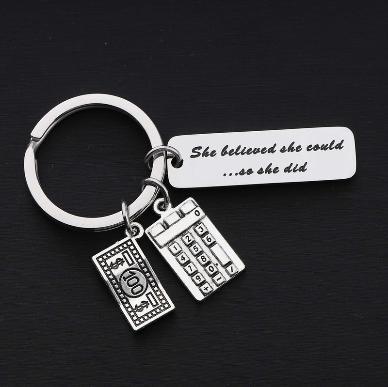 [Australia] - MYOSPARK Accountant Gift She Believed She Could So She Did Calculator Charm Keychain Inspirational Graduation Gift for CPA Accountant Auditor Calculator Keychain 