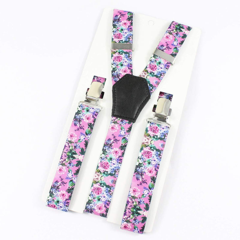 [Australia] - DWOY Floral Paisley Braces for Women & Girls Fully Adjustable Y Shape Braces/Suspenders Pink Roses 