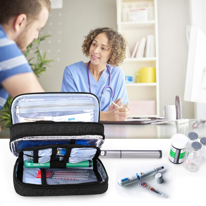 [Australia] - Yarwo Insulin Cooler Travel Case with 4 Ice Packs, Double Layer Diabetic Supplies Organizer for Insulin Pens, Blood Glucose Monitors or Other Diabetes Care Accessories, Black 