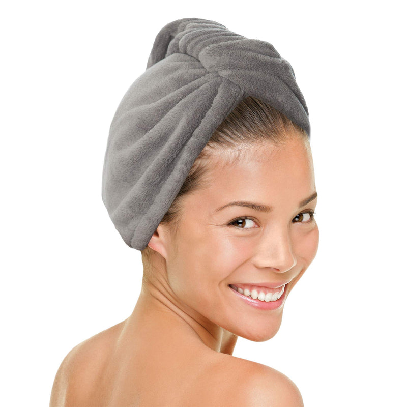 [Australia] - MICRODRY Ultra Absorbent Quick Drying SoftLoft Hair Wrap Towel / Hair Turban, Grey 