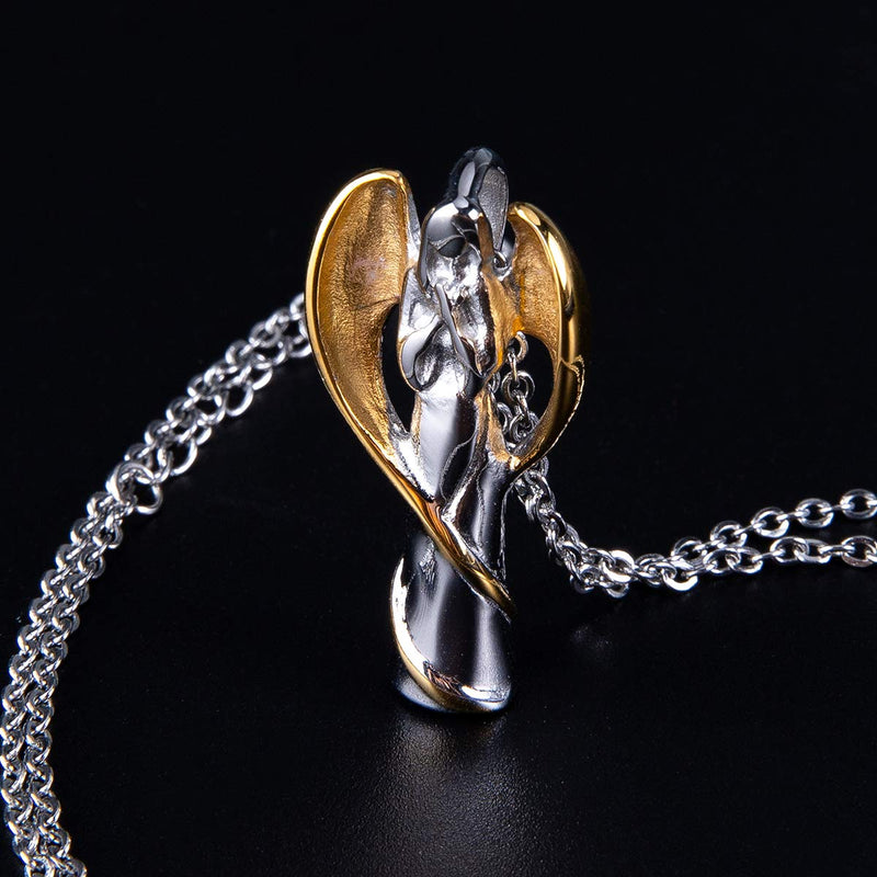 [Australia] - Bivei Guardian Angel Cremation Jewelry for Ashes Keepsake Holder Memorial Urn Pendant Necklace with Funnel Kit Silver&Gold 
