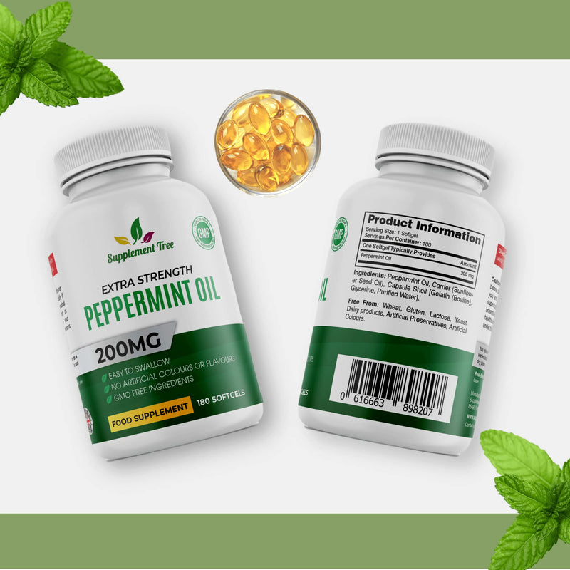 [Australia] - Peppermint Oil Capsule Softgels - 200mg High Strength 180 Softgels (6 Months Supply) - Natural Oil of Peppermint Digestive Supplement - UK Manufactured, Non-GMO 