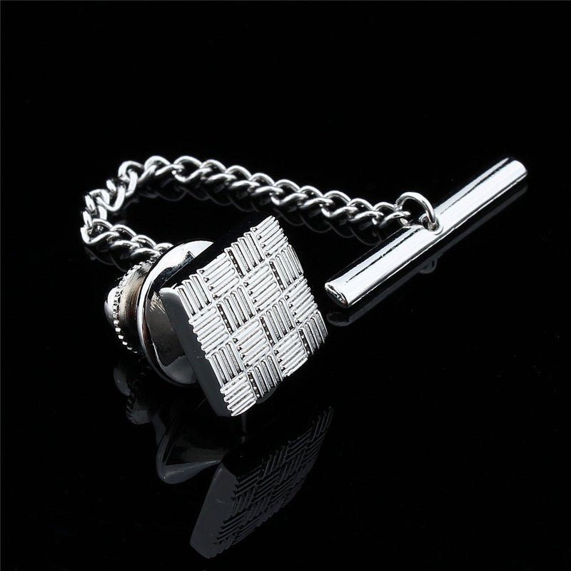 [Australia] - HAWSON Mens Square Tie Pins Ties Tack with Chains Check Tie Clips Silver Color 