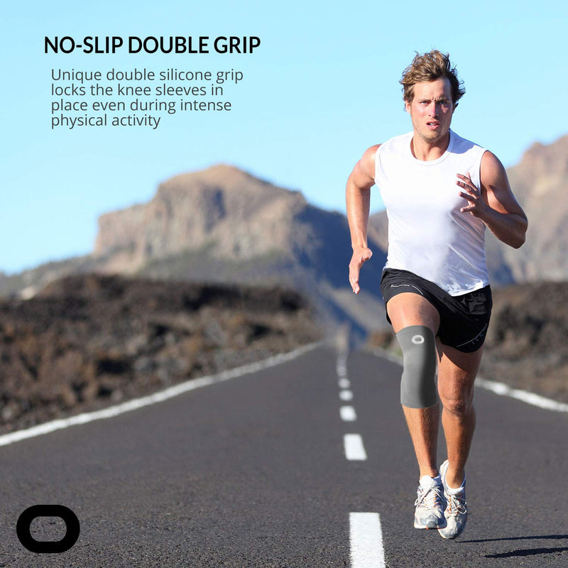 [Australia] - Crucial Compression Knee Sleeve (1 Pair) - Best Knee Braces for Knee Pain for Men & Women - Non-Slip Knee Support for Running, Weightlifting, Basketball, Gym, Workout, Sports X-Large (22.5-25.5") Measure 3" Above Kneecap Gray 