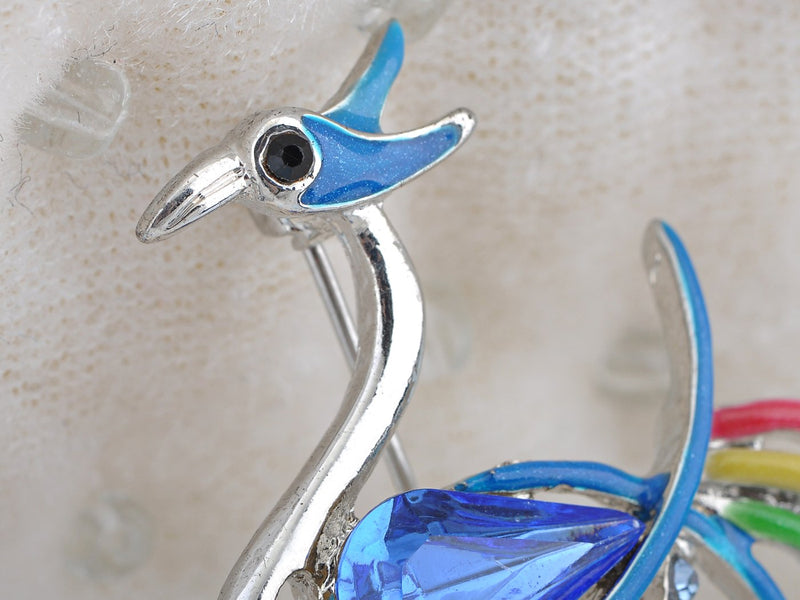 [Australia] - Alilang Capri Blue Multi Color Enamel Clear Crystal Rhinestone Crane Bird Pin Brooch 