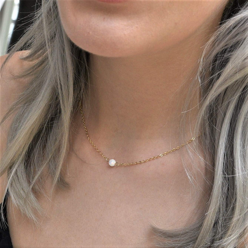 [Australia] - DELLA MODA Single Opal Ball Simple Gold Necklace | 18k Gold Plated Hypoallergenic Brass 