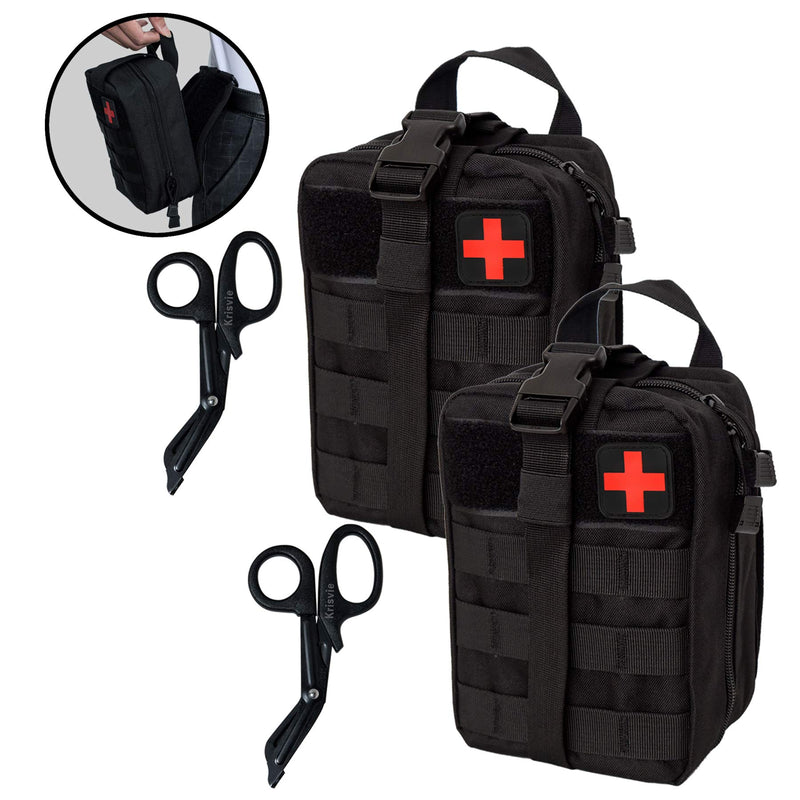[Australia] - Krisvie 2Pack First Aid Molle Pouch EMT Pouch Detachable Tactical Medical Bag for Outdoor Activities with Shear Black 