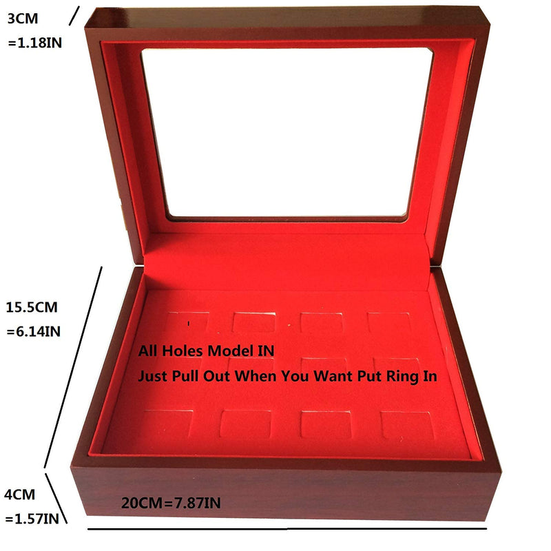 [Australia] - JunningGor Championship Big Heavy Ring Display Case Wooden Jewelry Box Red Velvet Inside (12 Holes) 