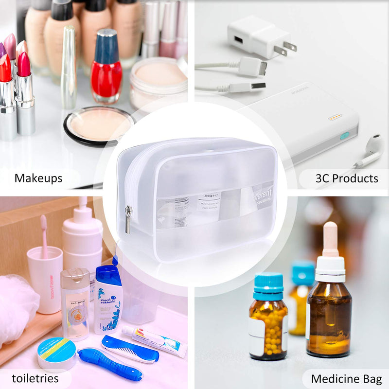 [Australia] - Clear Makeup Bag for Travel Women Transparent Toiletry Bag Waterproof PVC Cosmetic Organizer Portable Carrying Pouch Case for Accessories Shower Bathroom (White 2 Pack) White 2 Pack 