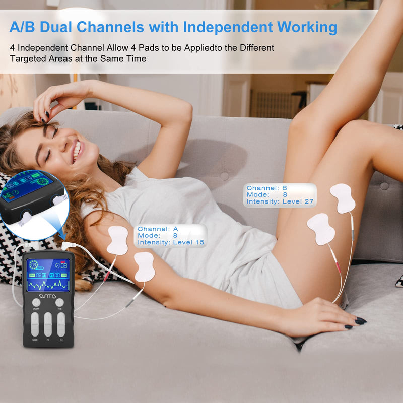 [Australia] - TENS Unit Machine (F.D.A.- Cleared) Dual Channel EMS Muscle Stimulator with 25 Modes 50 Intensities for Full Body Massage Therapy, Rechargeable Muscle Massager with 10 Electrodes Pads 
