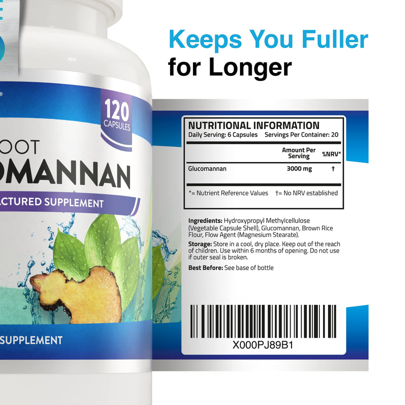 [Australia] - Glucomannan Konjac Root - 120 Vegetarian Capsules - 3000mg Daily Serving - UK Manufactured - Vegan Friendly - Glucomannan Root - Proven to Contribute to Weight Loss in an Energy Restricted Diet, Pills For Men & Women - Order Today From A Well Known Tru... 