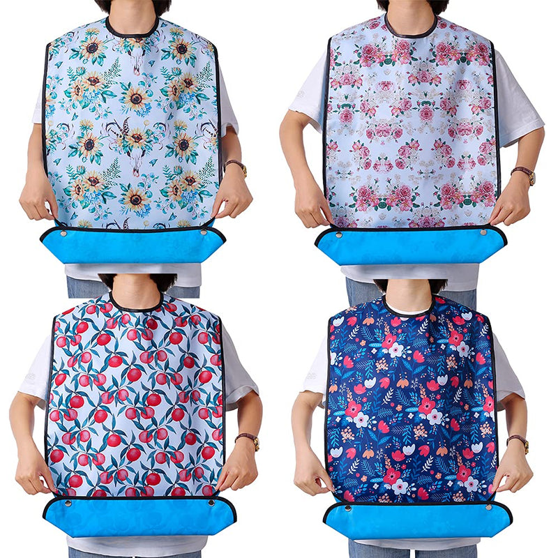 [Australia] - YELAIYEHAO Adult Bib for Eating Washable Reusable Waterproof Clothing Protector with Optional Crumb Catcher34" x 18" F SET 4pack 