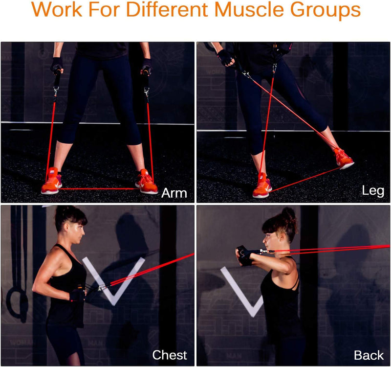 [Australia] - Resistance Bands Set 5pcs with Handle Strength Exercise Stretch Band Training Fitness Tubes Tension Bands Workout Gym Equipment Men and Women for Home Use Physical Training Cable 100LBS 