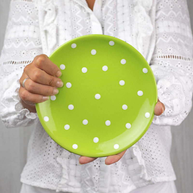 [Australia] - City to Cottage® Lime Green and White Pottery | Polka Dot Spotty | Handmade Hand Painted | Glazed Ceramic 7.9inch/20cm | Side Dessert Plate | Unique Dinnerware 