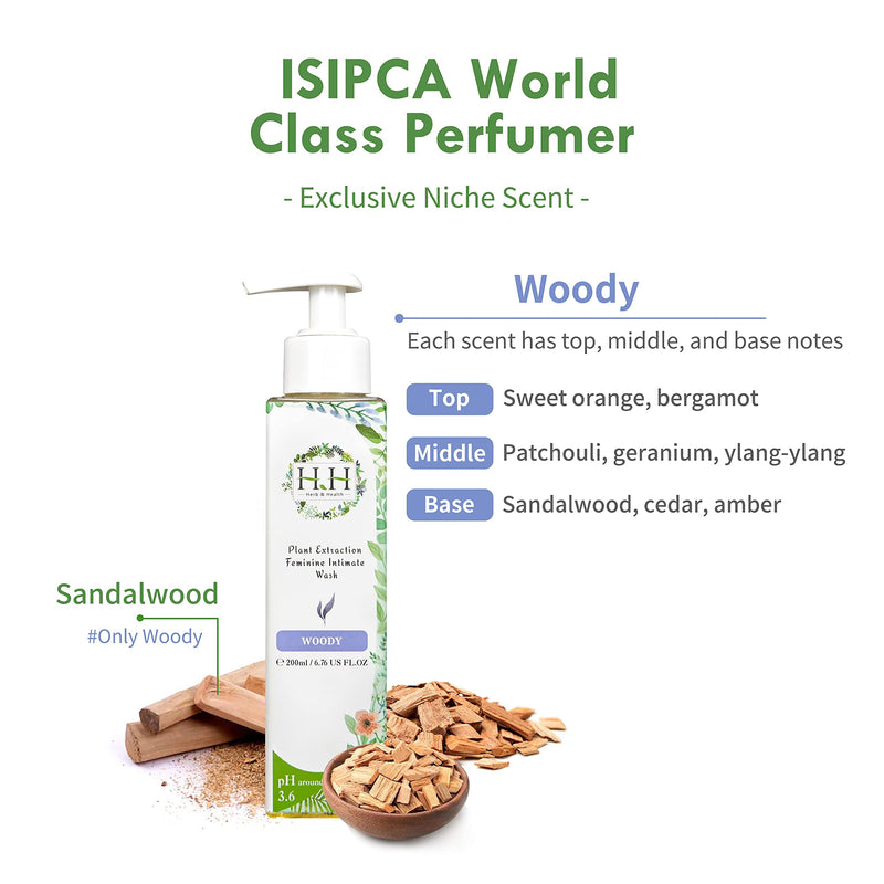 [Australia] - Women pH Balance Feminine Wash - Natural Plant Essential Oil Vaginal Probiotics Care Moisturizer For Women Sensitive Skin Intimate Period Shower Postpartum HH Herb&Health Woody 