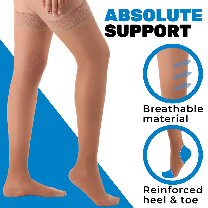 [Australia] - Absolute Support - Compression Stockings for Women Plus Size 15-20 mmHg Airplane Travel Fly with Silicone Border - Compression Socks Thigh High Women 15-20mmHg for Office Work - Beige, 3X-Large 