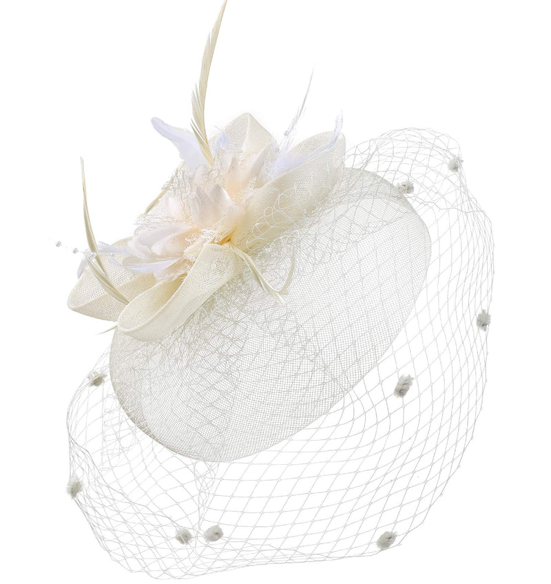 [Australia] - Cizoe Fascinator Hats for Women Tea Party Headband Kentucky Derby Wedding Flower Mesh Veil Fascinator A-beige 