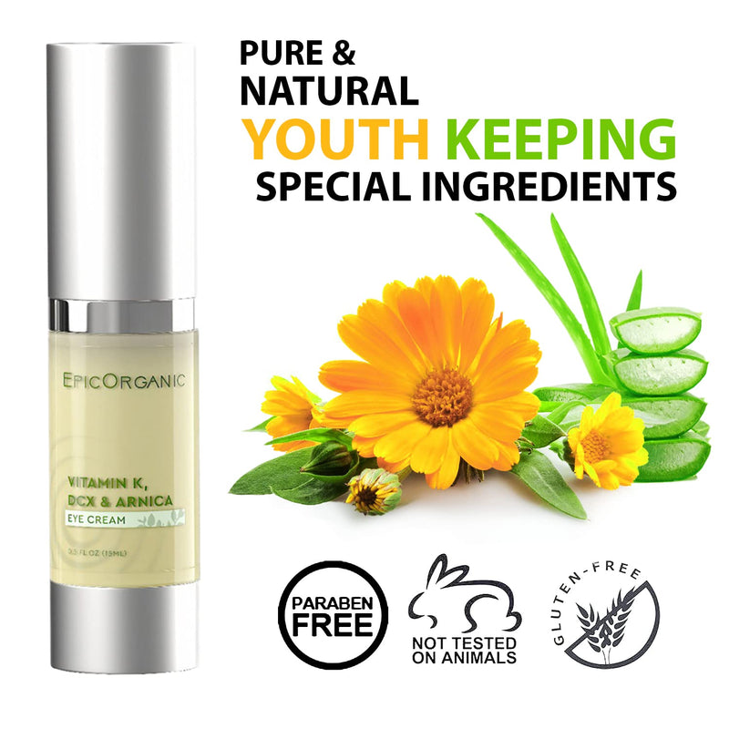 [Australia] - Epic Organic Eye Cream - Vitamin K & Arnica - Naturally Reduces Wrinkles, Under Eye Bags, Puffiness, Dark Circles & Fine Lines, Nourishes Around Eye Skin | 0.5oz 