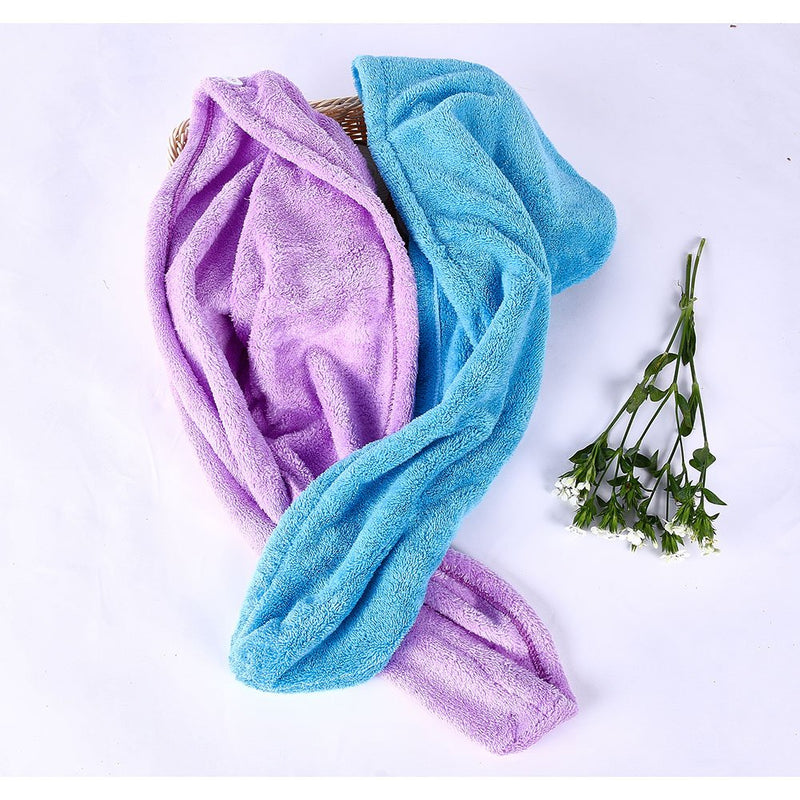 [Australia] - YYXR Microfiber Hair Turban Towel Wrap - Super Absorbent Drastically Reduce Hair Drying Time(2 pack puple & blue)) Purple-blue 