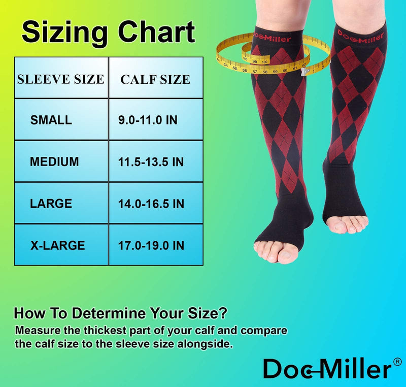 [Australia] - Doc Miller Open Toe Compression Socks Women 20-30mmHg, 1 Pair Toeless Socks for Women and Men - Argyle Design X-Large Red.black Open Toe 