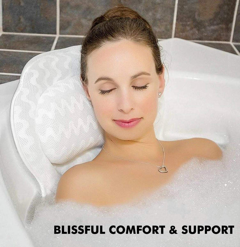 [Australia] - Bath Pillow for Tub Spa Pillow Bath tub Pillow Headrest with Neck Shoulder Back Support, 3D Air Mesh Bath Accessories Ergonomic Bathtub Cushion 6 Strong Suction Cups 