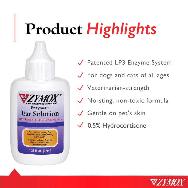 [Australia] - ZYMOX Enzymatic Ear Solution with 0.5-Percent Hydrocortisone, for Dog & Cat, 1.25 oz 