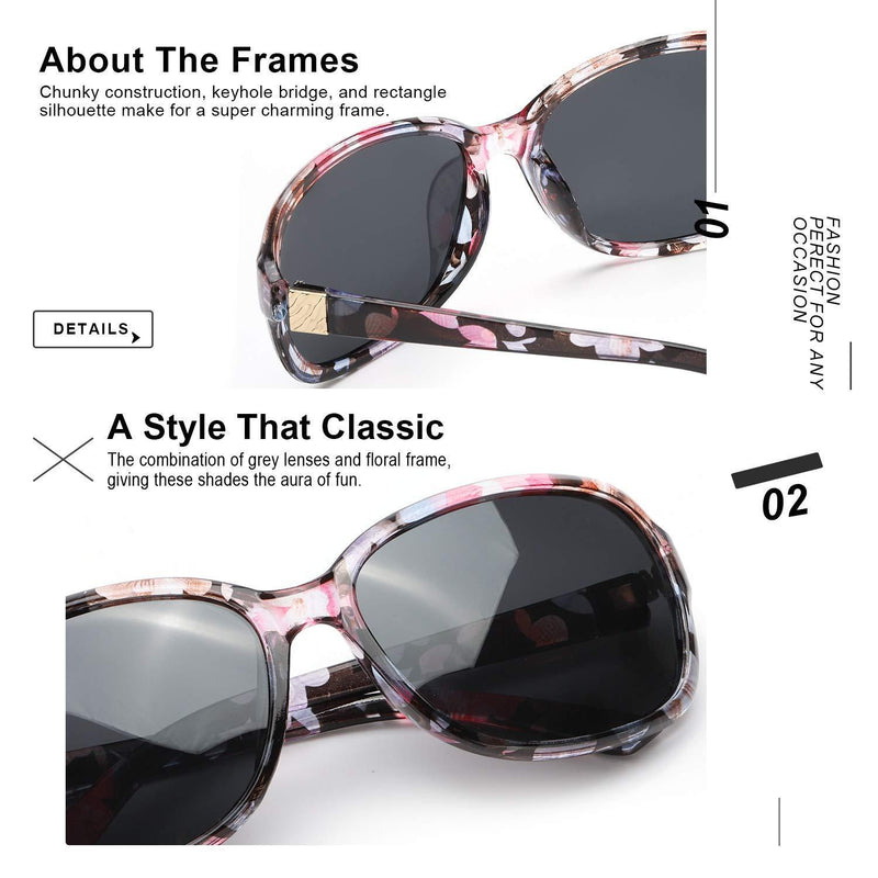 [Australia] - SIPHEW Oversized Polarized Sunglasses for Women, Classic Design Eyewear with 100% UV Protection Sun Glasses Oversized Sunglasses, Floral 