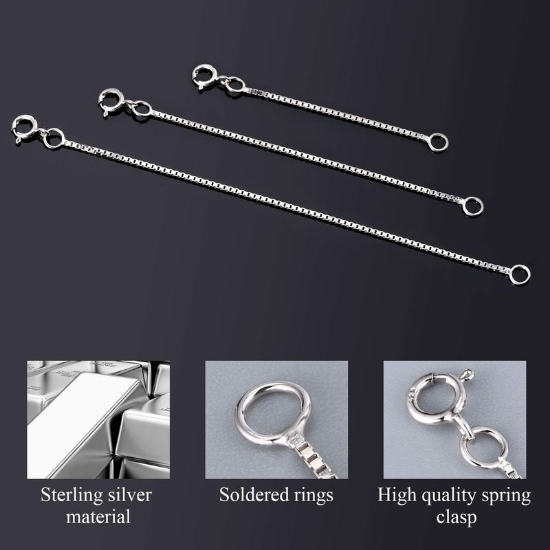 [Australia] - LANCHARMED Set of 3 Box Chain Extenders |2 3 4 Inches Sterling Silver Necklace Extenders 0.8mm 