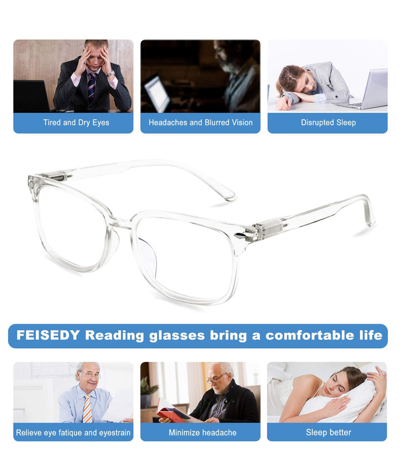 [Australia] - FEISEDY Reading Glasses Blue Light Blocking Reader Glasses with Spring Temples B2566 Clear 2.0 x 