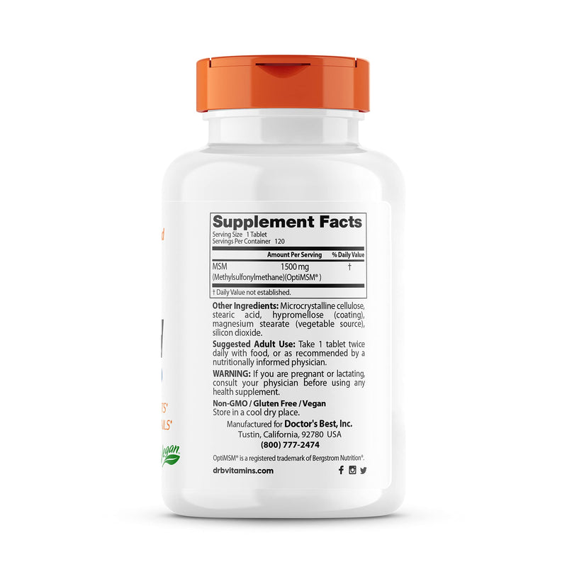 [Australia] - Doctor's Best MSM with OptiMSM, Non-GMO, Gluten Free, Joint Support, 1500 mg, 120 Tablets (DRB-00097) 