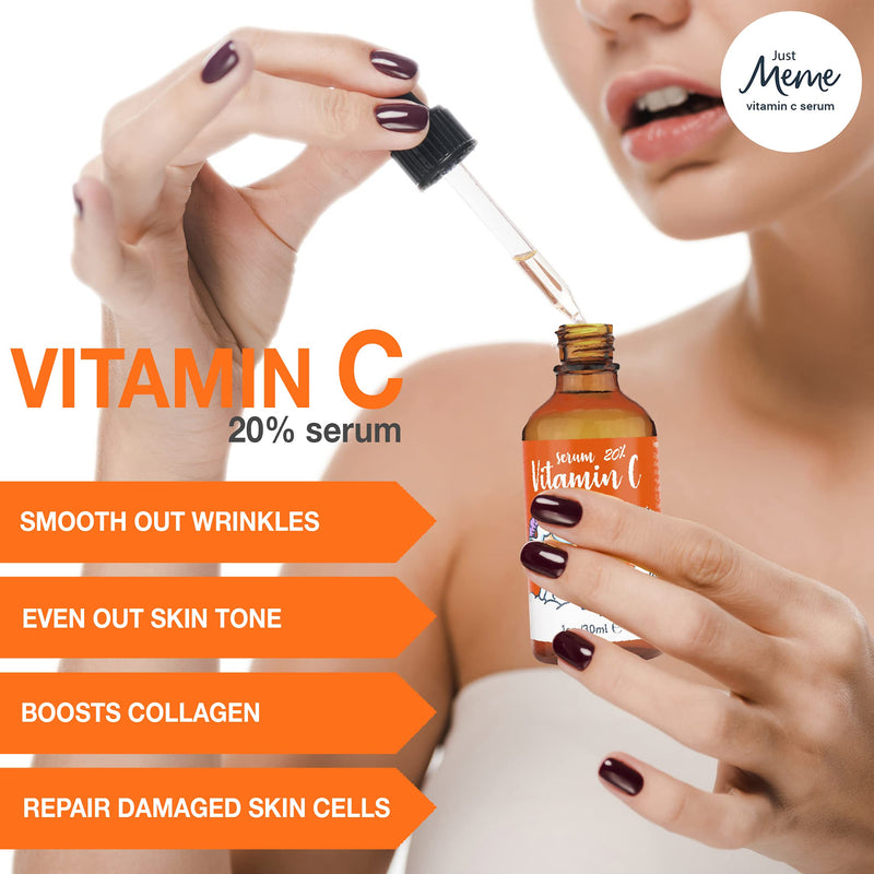 [Australia] - MeMe Vitamin C Serum for Face | Korean Skin Care with Hyaluronic Acid, Retinol & Vitamin E | Anti Ageing & Anti Wrinkle Eye Serum | Acne Spot Treatment & Dark Circles Remover, Derma Roller Suitable 