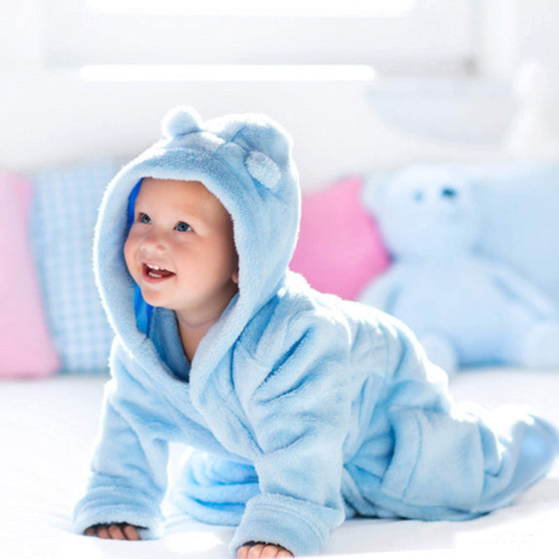 [Australia] - Personalised Baby Dressing Gown Baby Dressing Gown Baby Robe With Teddy Ears Baby Bath Robe Towel Personalised Baby Gifts Girl Boy Clothing Blue 0-6 Months 