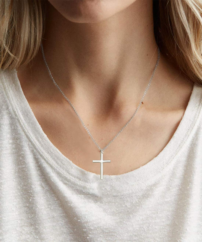 [Australia] - Glimmerst Cross Pendant Necklace, 18K Gold Plated Stainless Steel Cross Necklace Simple Small Tiny Cross Pendant Christian Necklace for Women Girls Silver 