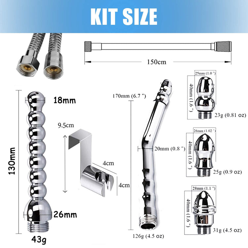 [Australia] - Metal Enema Handheld Shower, Shower Enema 3 Heads Nozzle System for Colonic Cleanse Kit - with 150CM Hose and Water Tank Hook (2 Style) 