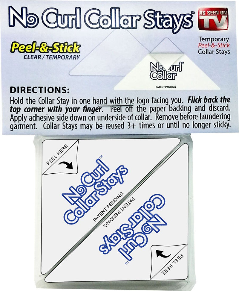 [Australia] - No Curl Collar Polo Shirt Collar Stays (You Choose: Peel-&-Stick Iron-on) One Size Fits All Refill Pack: 20 Pair Clear (Peel-&-stick) 