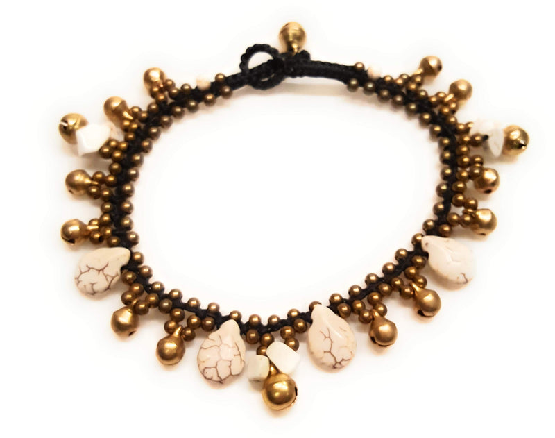 [Australia] - Infinityee888 Howlite Anklet Drop Handmade Brass Bead Bell Ankle Bracelet for Women KAN-H01 