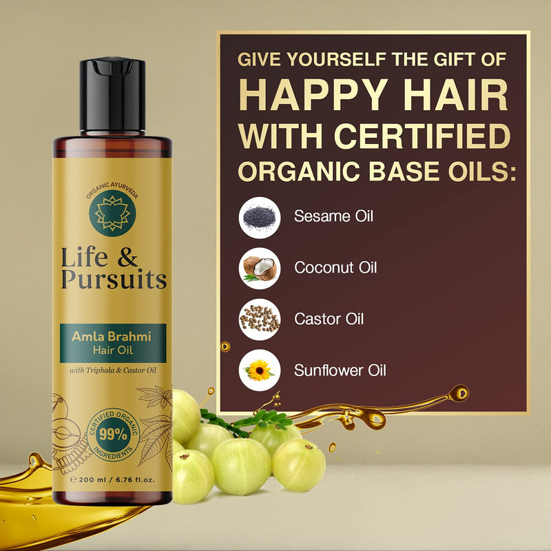 [Australia] - Life & Pursuits Amla Brahmi Hair Oil for Hair Growth - 200 ml Natural & Organic Hair Oil with Coconut, Castor, and Sesame for Strong & Thick Hair (Packaging May Vary) 200 ml (Pack of 1) 