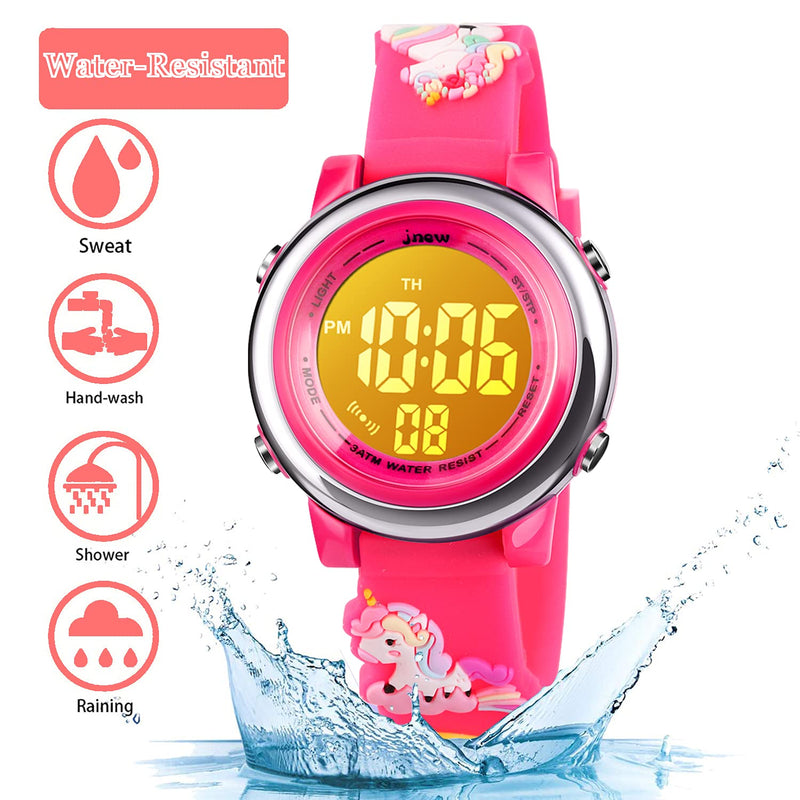 [Australia] - Kids Unicorn Watch Waterproof Digital - Upgrade 3D Cute Cartoon 7 Color Lights Sport Outdoor Toddler Watch with Alarm Stopwatch for 3-10 Year Boys Girls Little Child - Best Gift Red 