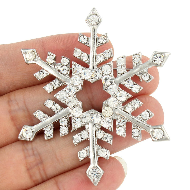 [Australia] - EVER FAITH Austrian Crystal Elegant Winter Snowflake Star Brooch Pin Clear Silver-Tone 