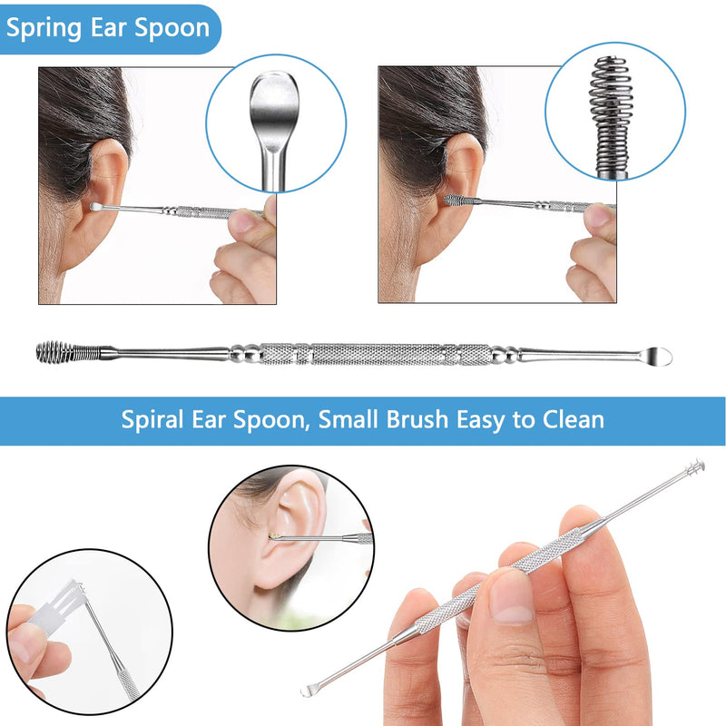 [Australia] - Earwax Removal Kit 5 Pcs, Ear Wax Cleaning Tool Set, Ear Pick with LED Light USB Charging, Stainless Steel Ear Curette, Earwax Tweezer, Ear Canal Dilator, Ear Wax Remover Tool with Storage Box 